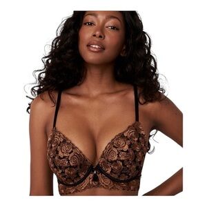 La Vie En Rose My Memory Brown and Black Embroidered Floral Bra Size 36C